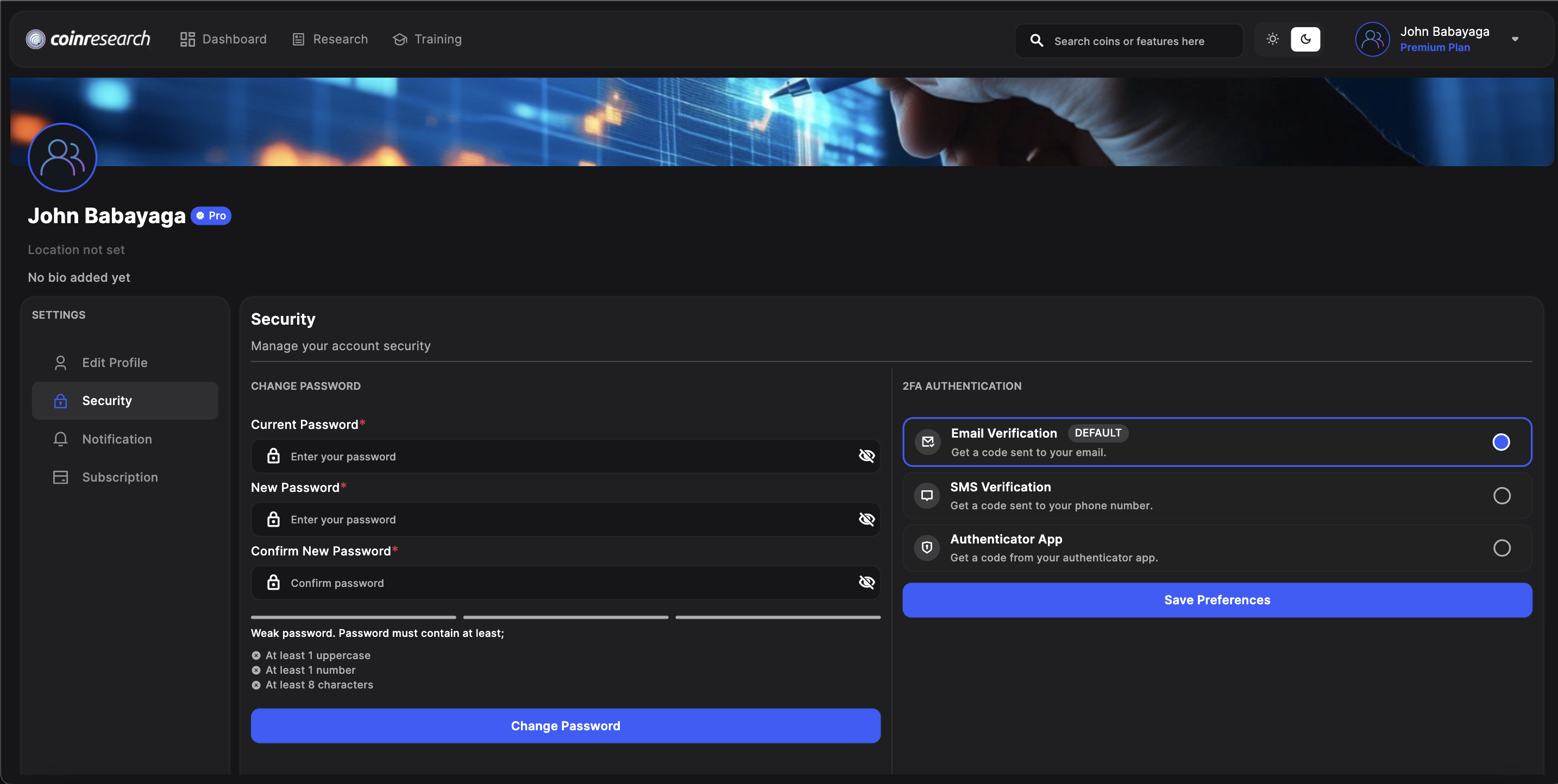 Research & Account screenshot 2